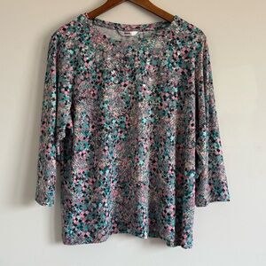 Alia Pink, Teal and Gray Mosaic Print Long Sleeve Tee
